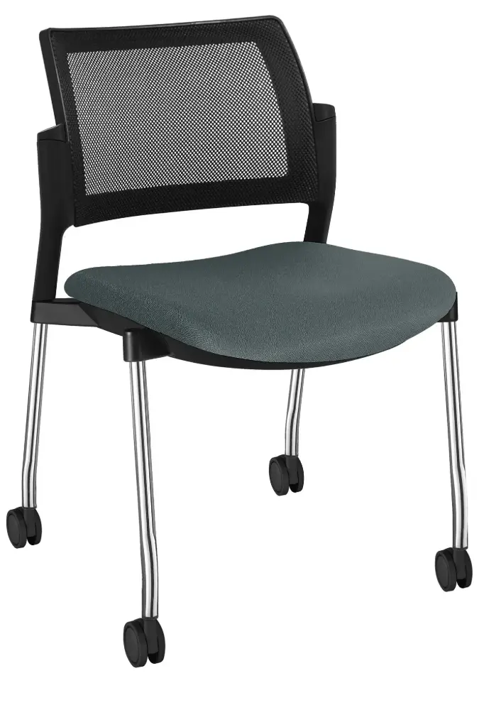 SILLA KYOS  RESPALDO MALLA NEGRA ASIENTO TAPIZADO ESTRUCTURA CROMADA