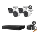 KIT TurboHD 1080p / DVR 4 canales / 4 Cámaras Bala de Metal / H.265+ / 1 Fuente de Poder Profesional / Accesorios de Instalación 
