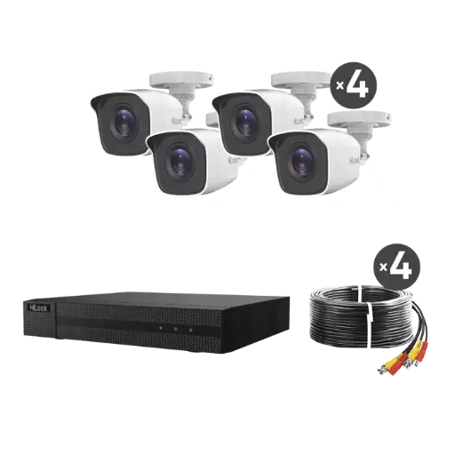 [HL24LQKITS-M(B)] KIT TurboHD 1080p / DVR 4 canales / 4 Cámaras Bala de Metal / H.265+ / 1 Fuente de Poder Profesional / Accesorios de Instalación 